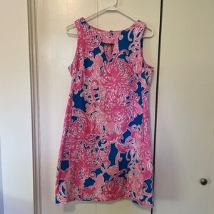 Pink and Blue Print Dress with Cutout